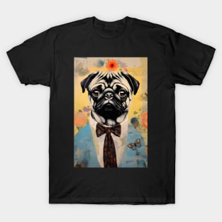 Cute Pug Dog Portrait in Suit Vintage Art T-Shirt